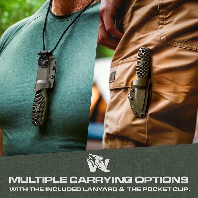 ODENWOLF W-MINI - EDC Neck Knife with Sheath and Necklace - Small EDC Fixed Blade Knife Necklace and Belt Clip - Pocket Fixed Blade Knives - Full Tang Neck Knife with Sheath Tactical and Fire Starter - Image 4